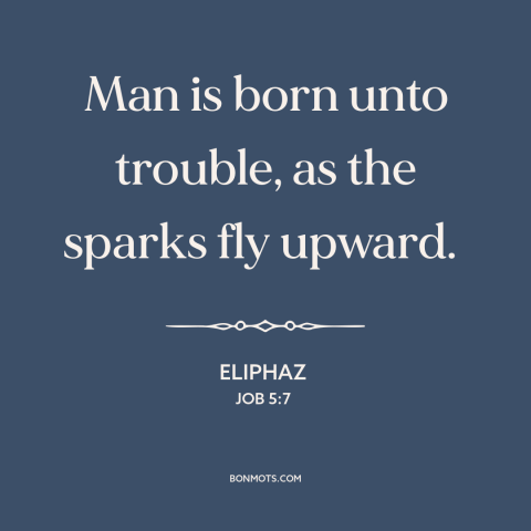 A quote from The Bible about the human condition: “Man is born unto trouble, as the sparks fly upward.”