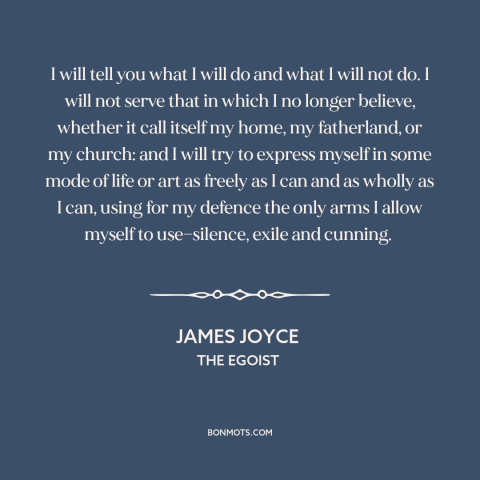 A quote by James Joyce about society and the individual: “I will tell you what I will do and what I will not do.”