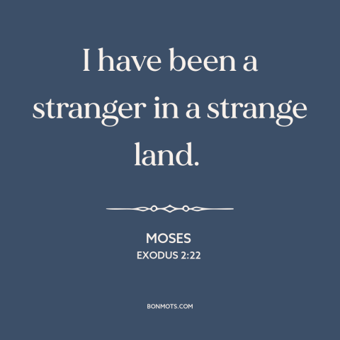 A quote from The Bible about exile: “I have been a stranger in a strange land.”