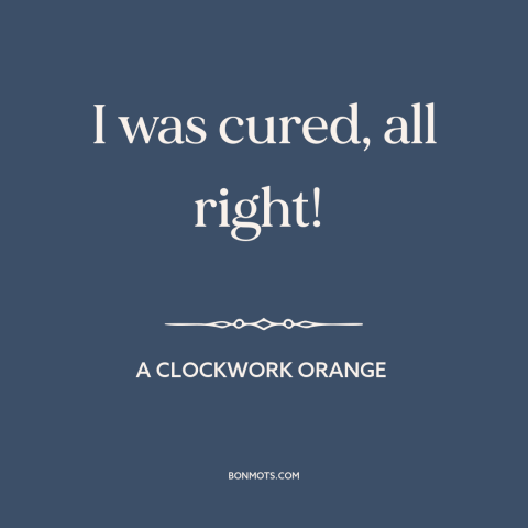 A quote from A Clockwork Orange about rehabilitation: “I was cured, all right!”