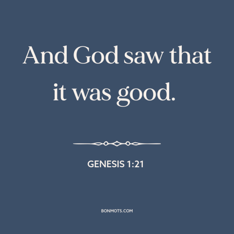 A quote from The Bible about nature of the world: “And God saw that it was good.”