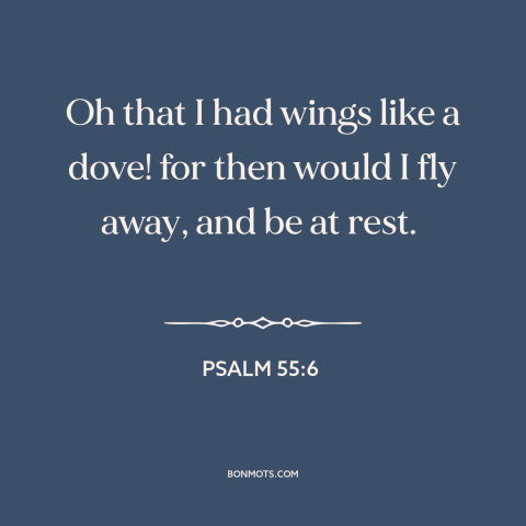 A quote from The Bible about flying like a bird: “Oh that I had wings like a dove! for then would I fly away…”