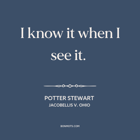 A quote by Potter Stewart about obscenity: “I know it when I see it.”