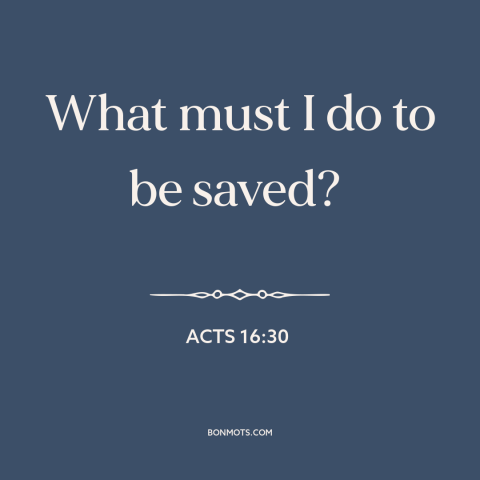 A quote from The Bible about salvation: “What must I do to be saved?”