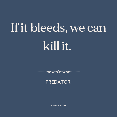 A quote from Predator about killing: “If it bleeds, we can kill it.”