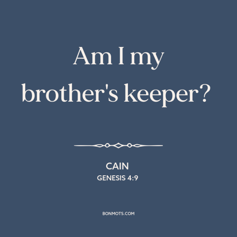 A quote from The Bible about brothers: “Am I my brother's keeper?”