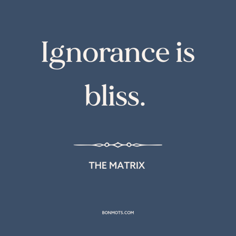 A quote from The Matrix about ignorance is bliss: “Ignorance is bliss.”