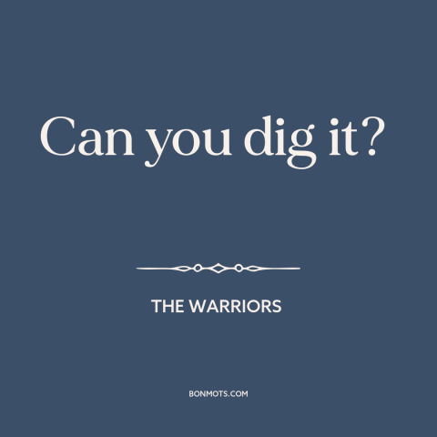 A quote from The Warriors: “Can you dig it?”