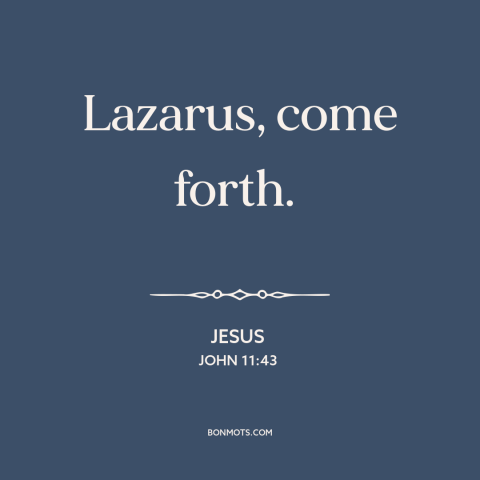 A quote by Jesus about miracles: “Lazarus, come forth.”