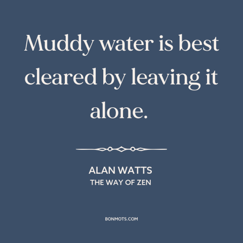 A quote by Alan Watts about stillness: “Muddy water is best cleared by leaving it alone.”