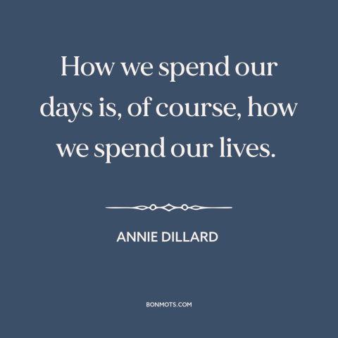 A quote by Annie Dillard about spending time: “How we spend our days is, of course, how we spend our lives.”