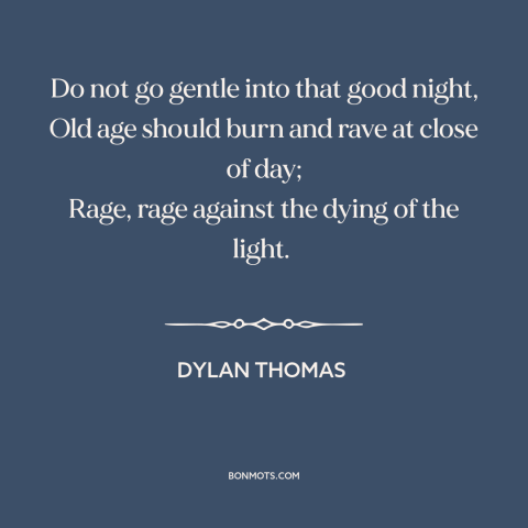 A quote by Dylan Thomas about old age: “Do not go gentle into that good night, Old age should burn and rave…”
