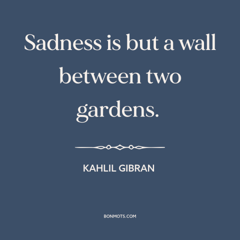A quote by Kahlil Gibran about sadness: “Sadness is but a wall between two gardens.”