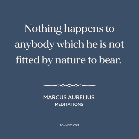 A quote by Marcus Aurelius about resilience: “Nothing happens to anybody which he is not fitted by nature to bear.”