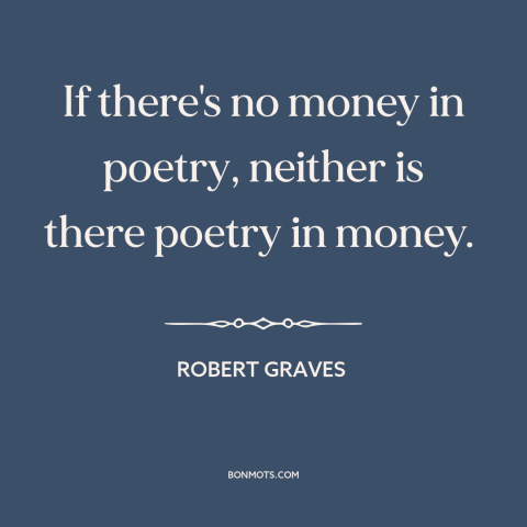 A quote by Robert Graves about poetry: “If there's no money in poetry, neither is there poetry in money.”