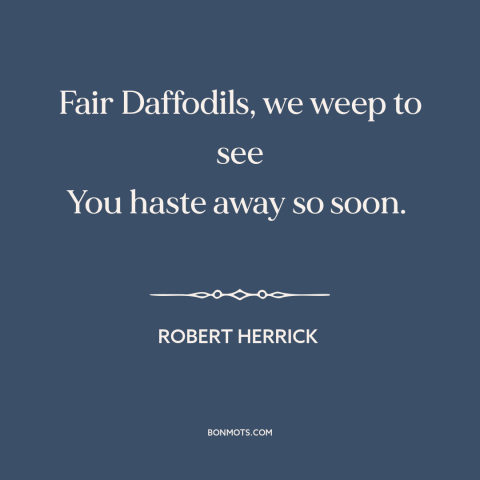 A quote by Robert Herrick about flowers: “Fair Daffodils, we weep to see You haste away so soon.”