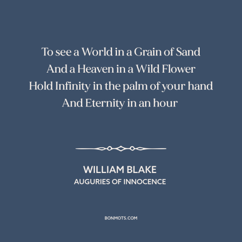 A quote by William Blake about interconnectedness of all things: “To see a World in a Grain of Sand And a Heaven in a…”