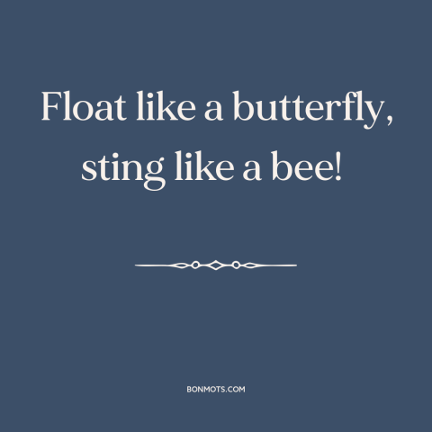 A quote by Muhammad Ali about boxing: “Float like a butterfly, sting like a bee!”