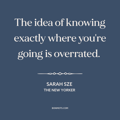 A quote by Sarah Sze about journey vs. destination: “The idea of knowing exactly where you're going is overrated.”