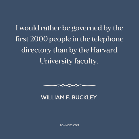 A quote by William F. Buckley about experts: “I would rather be governed by the first 2000 people in the telephone…”
