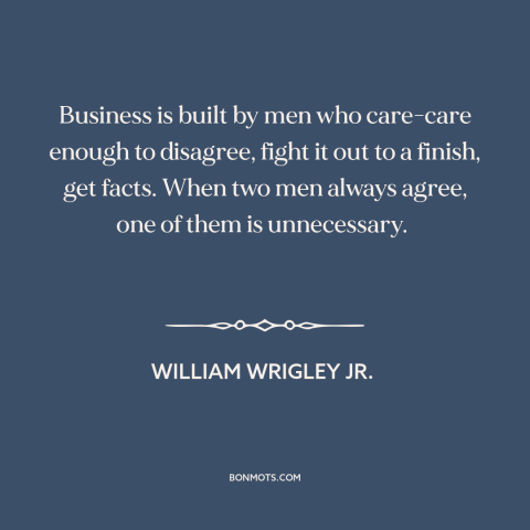 A quote by William Wrigley Jr. about building a business: “Business is built by men who care-care enough to disagree, fight…”