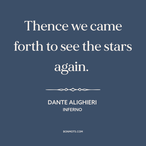 A quote by Dante Alighieri about stars: “Thence we came forth to see the stars again.”