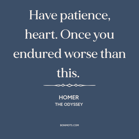 A quote by Homer about patience: “Have patience, heart. Once you endured worse than this.”