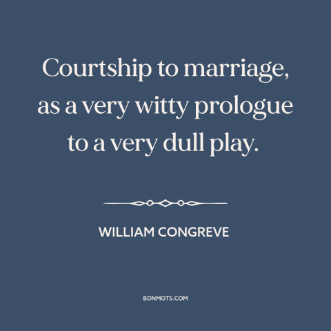 A quote by William Congreve about courtship and dating: “Courtship to marriage, as a very witty prologue to a very dull…”