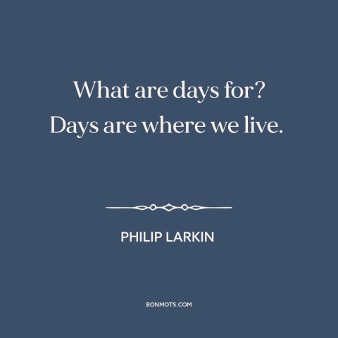 A quote by Philip Larkin about days: “What are days for? Days are where we live.”