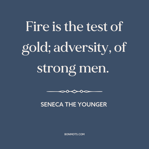 A quote by Seneca the Younger about adversity: “Fire is the test of gold; adversity, of strong men.”