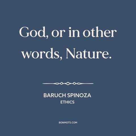 A quote by Baruch Spinoza about pantheism: “God, or in other words, Nature.”