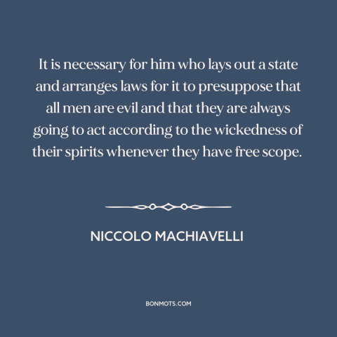 A quote by Niccolo Machiavelli about human nature: “It is necessary for him who lays out a state and arranges laws for…”