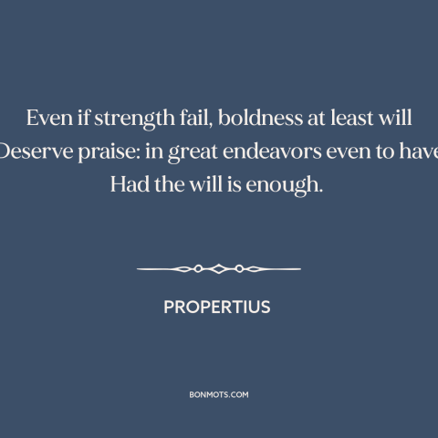 A quote by Propertius about taking risks: “Even if strength fail, boldness at least will Deserve praise: in great endeavors…”