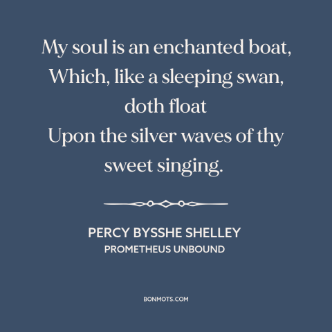 A quote by Percy Bysshe Shelley about infatuation: “My soul is an enchanted boat, Which, like a sleeping swan, doth float…”
