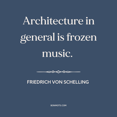 A quote by Friedrich von Schelling  about architecture: “Architecture in general is frozen music.”