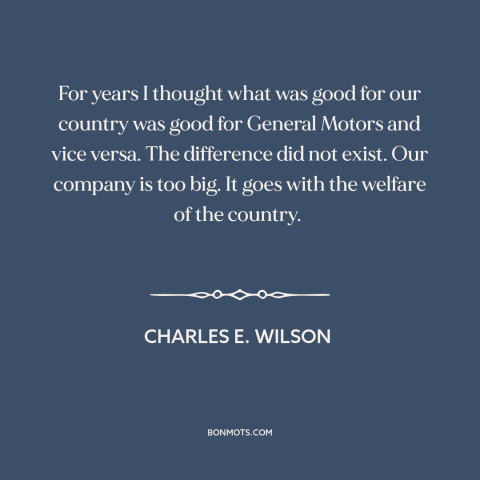 A quote by Charles E. Wilson about American business: “For years I thought what was good for our country was good for…”