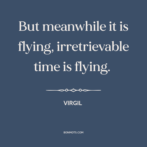 A quote by Virgil about relentlessness of time: “But meanwhile it is flying, irretrievable time is flying.”