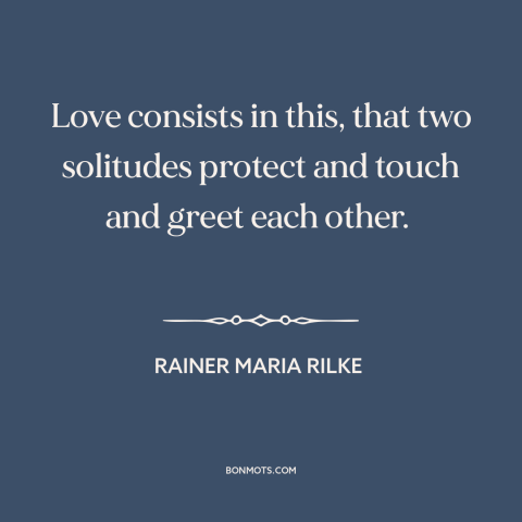 A quote by Rainer Maria Rilke about connecting with others: “Love consists in this, that two solitudes protect and touch…”