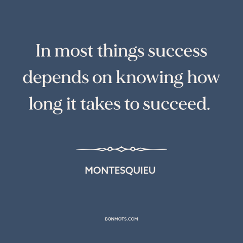 A quote by Montesquieu about success: “In most things success depends on knowing how long it takes to succeed.”