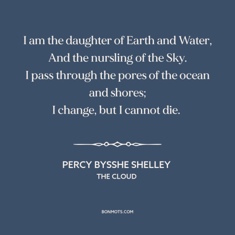 A quote by Percy Bysshe Shelley about clouds: “I am the daughter of Earth and Water, And the nursling of the Sky.”