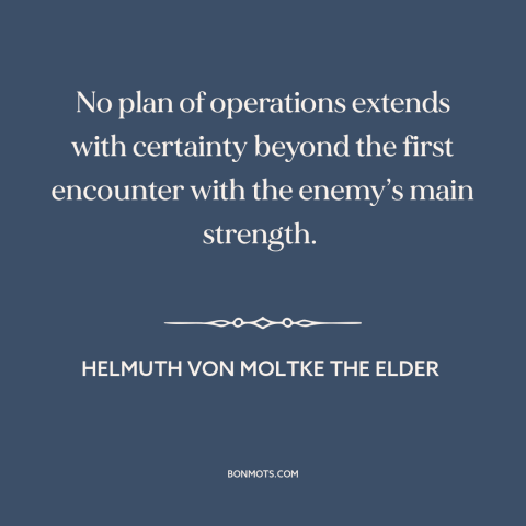 A quote by Helmuth von Moltke the Elder about battle plans: “No plan of operations extends with certainty beyond the…”