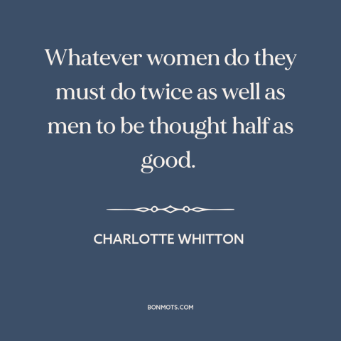 A quote by Charlotte Whitton about patriarchy: “Whatever women do they must do twice as well as men to be thought…”