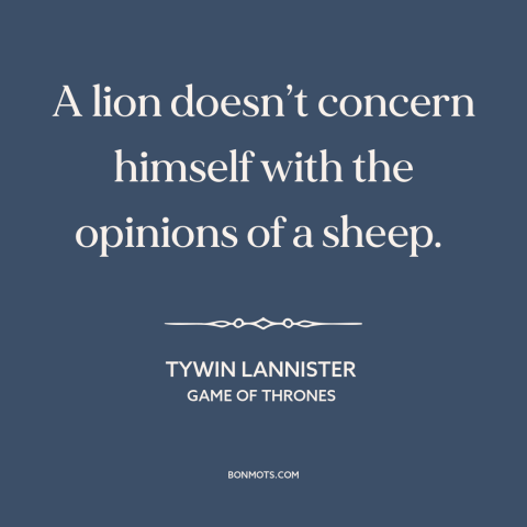 A quote from Game of Thrones about eff the haters: “A lion doesn’t concern himself with the opinions of a sheep.”