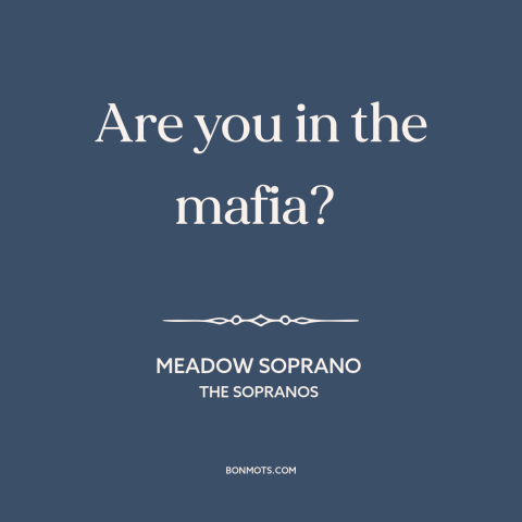 A quote from The Sopranos about the mafia: “Are you in the mafia?”