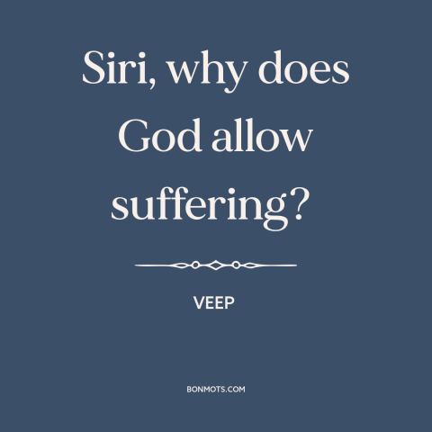 A quote from Veep about problem of evil: “Siri, why does God allow suffering?”