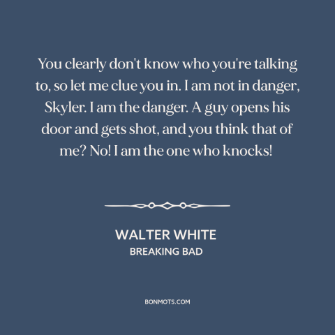 A quote from Breaking Bad about danger: “You clearly don't know who you're talking to, so let me clue you in.”