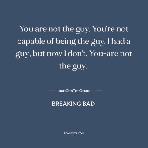 A quote from Breaking Bad about incompetence: “You are not the guy. You're not capable of being the guy. I had…”