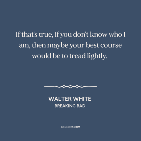 A quote from Breaking Bad: “If that's true, if you don't know who I am, then maybe your best course would be to…”
