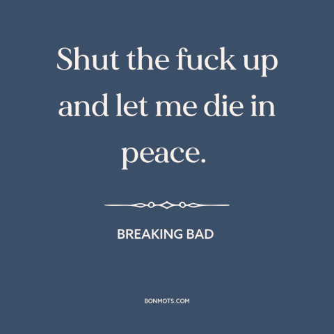 A quote from Breaking Bad about facing death: “Shut the fuck up and let me die in peace.”