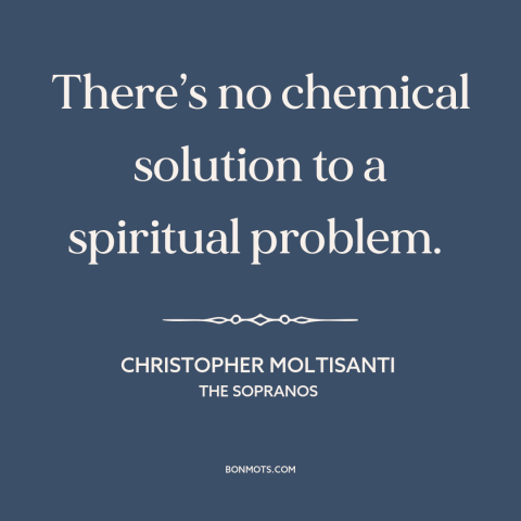 A quote from The Sopranos about drugs: “There’s no chemical solution to a spiritual problem.”